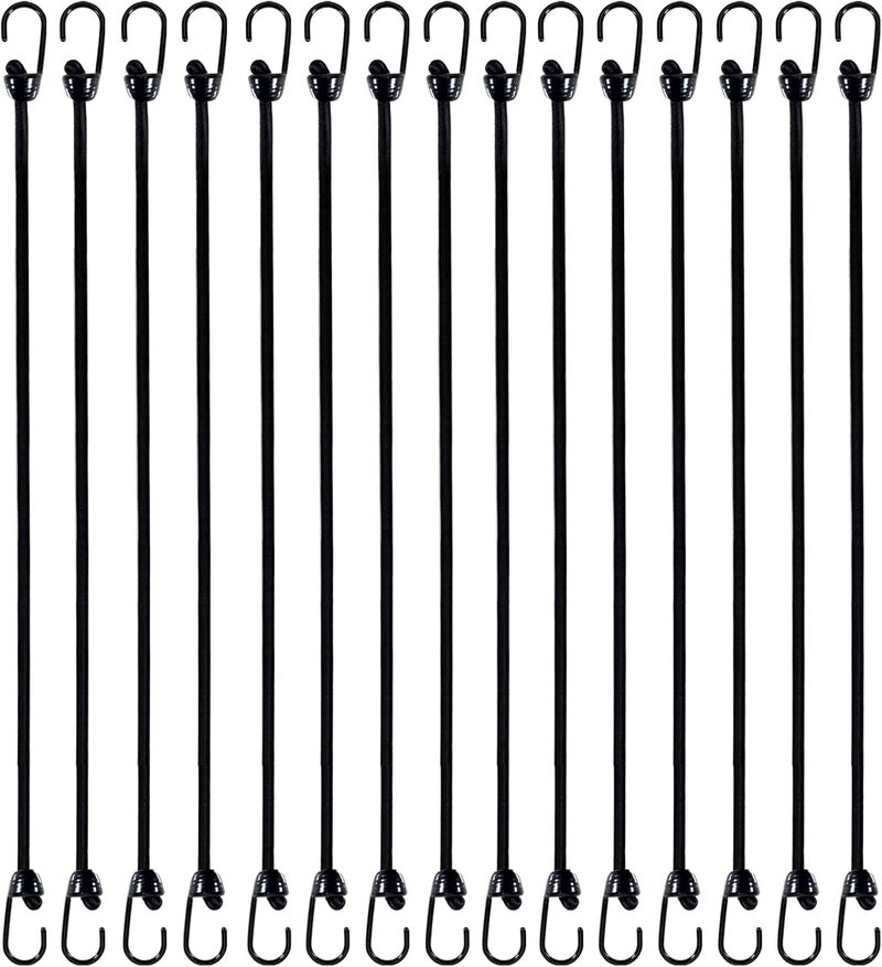Joneaz Mini Bungee Cord with Hooks 12 Inch, Plastic Coated, Without Sharp Hook End, 15 Piece - Image 1